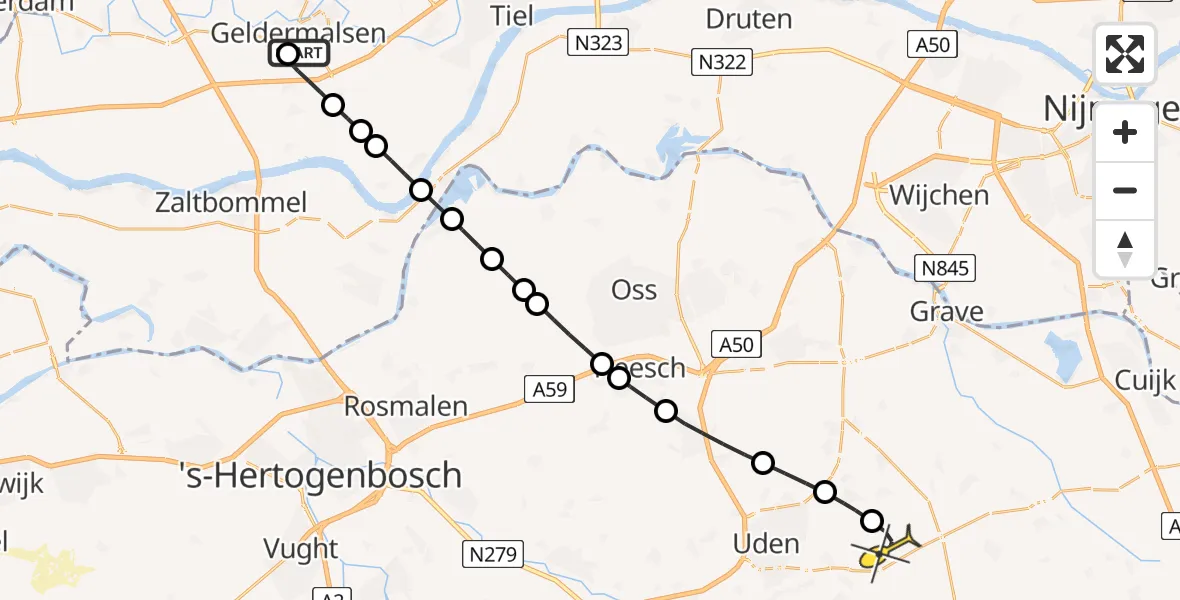 Routekaart van de vlucht: Lifeliner 3 naar Vliegbasis Volkel, Rijksstraatweg