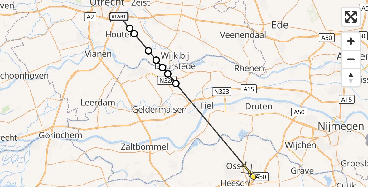Routekaart van de vlucht: Politieheli naar Berghem, Marsdijk