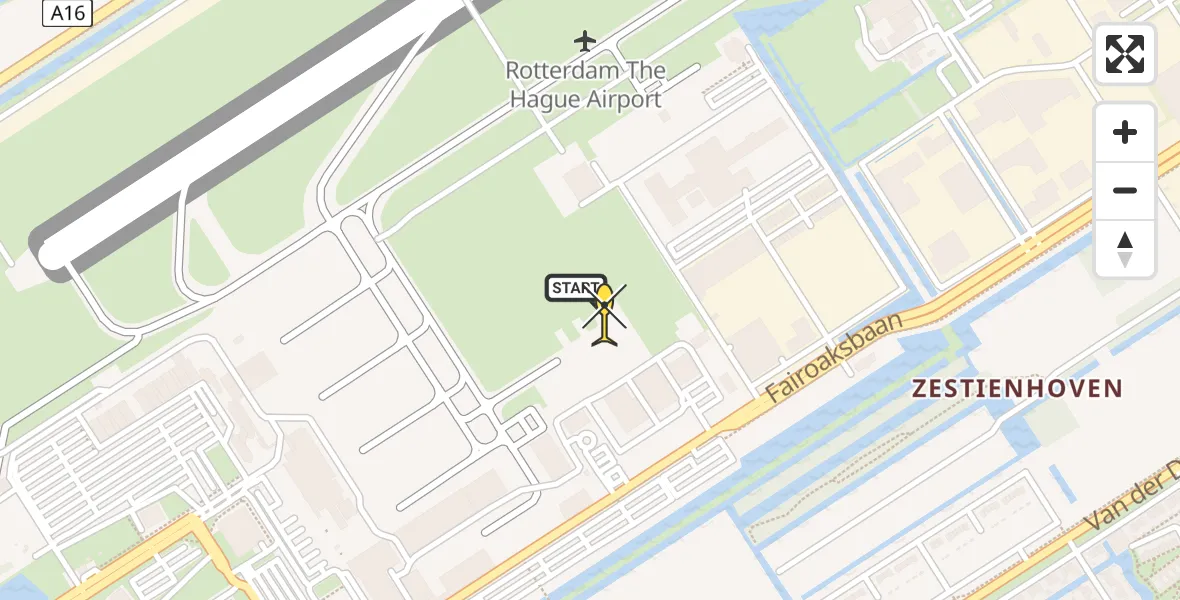 Routekaart van de vlucht: Politieheli naar Rotterdam The Hague Airport, Fairoaksbaan