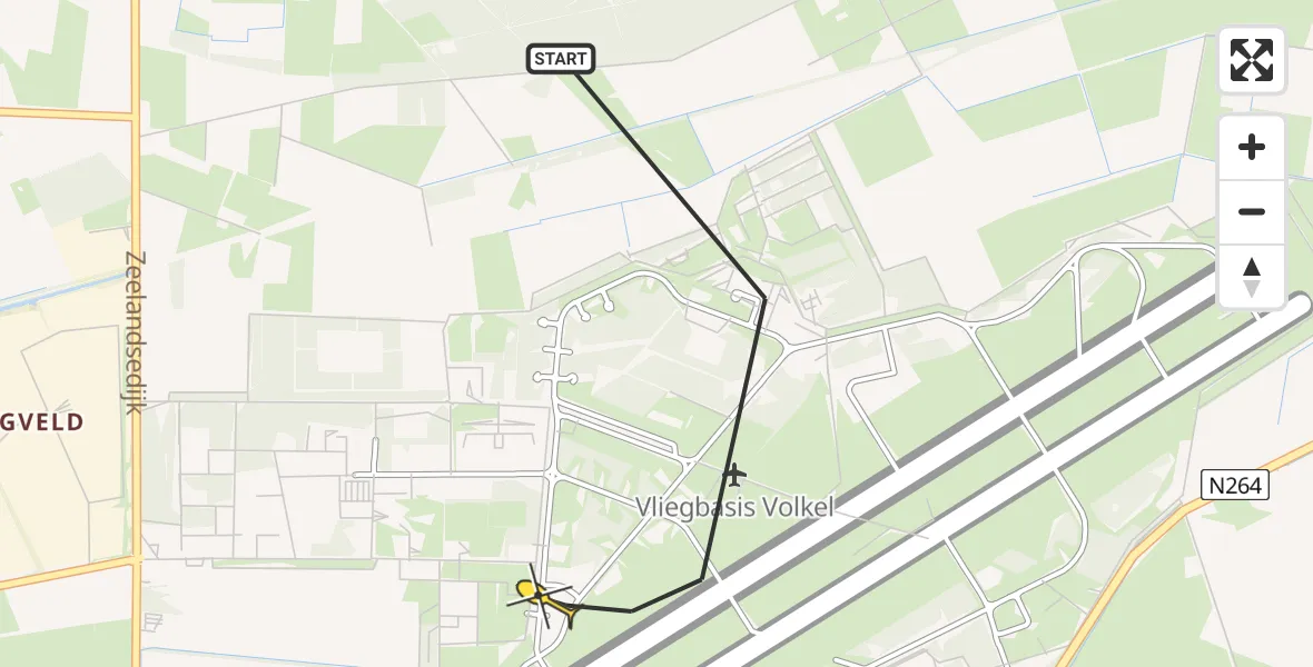 Routekaart van de vlucht: Politieheli naar Vliegbasis Volkel, Zeelandsedijk