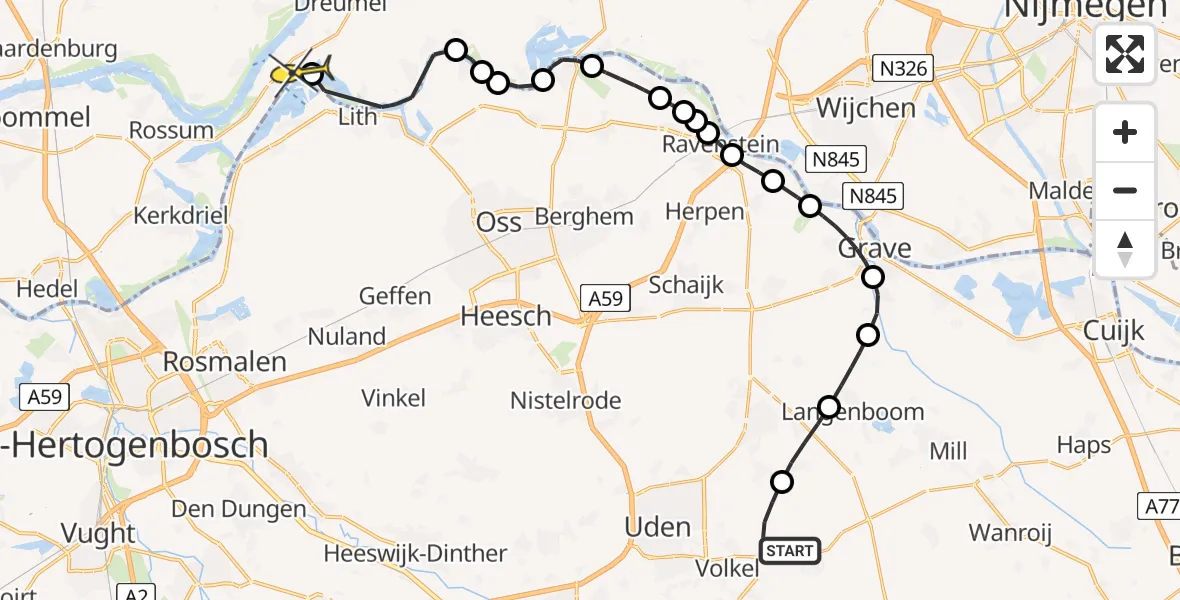 Routekaart van de vlucht: Politiehelikopter naar Lith, Gevlekte Hyena