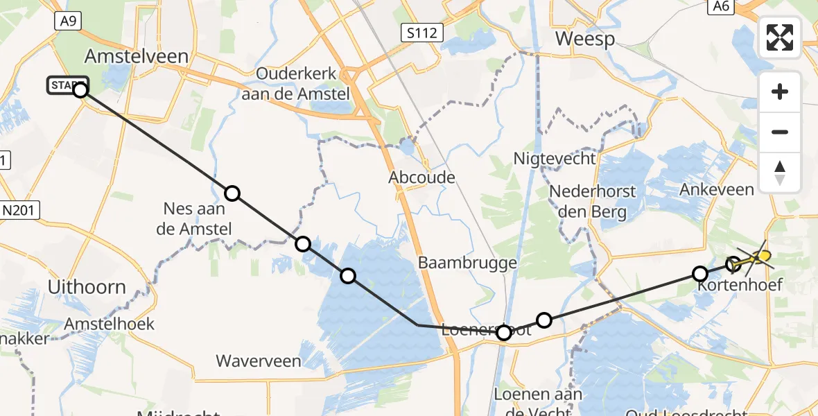 Routekaart van de vlucht: Politiehelikopter naar Kortenhoef, Marskramer