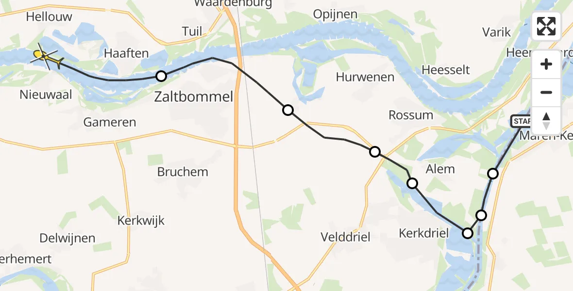 Routekaart van de vlucht: Politiehelikopter naar Haaften, Alemse Gat