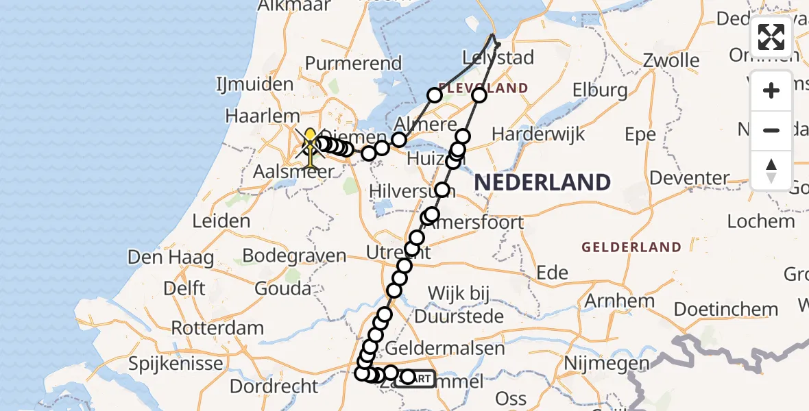 Routekaart van de vlucht: Politieheli naar Schiphol, Waaldijk