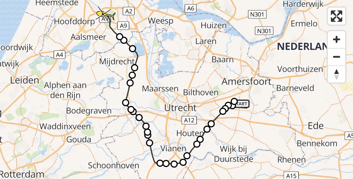 Routekaart van de vlucht: Politiehelikopter naar Amstelveen, Kolonel H.L. van Royenweg