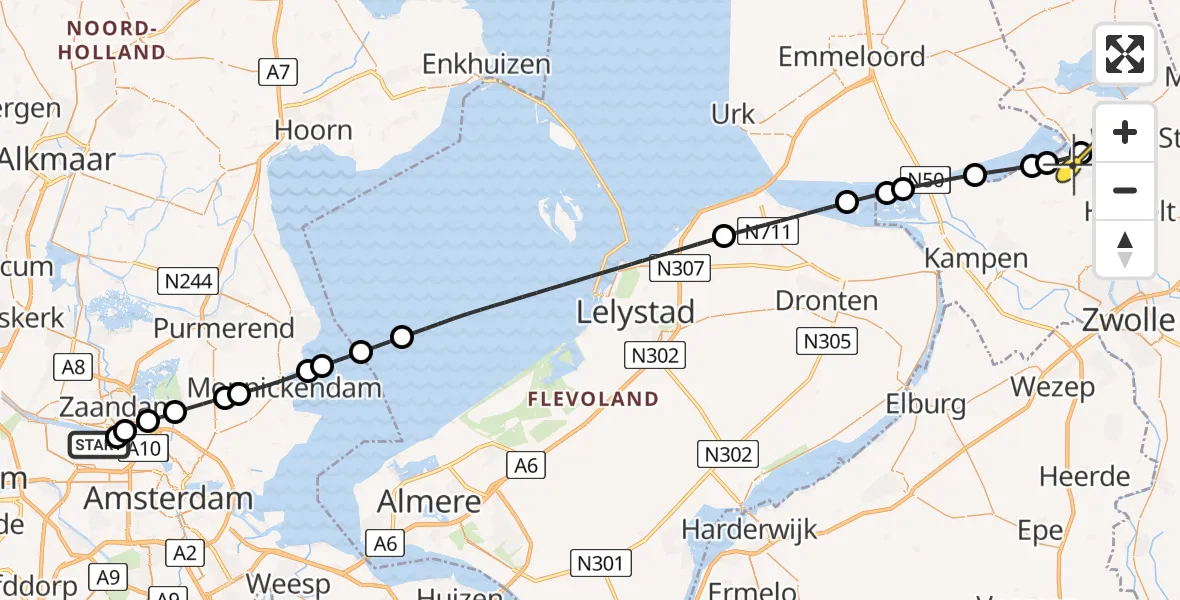 Routekaart van de vlucht: Lifeliner 1 naar Genemuiden, Westhavenweg
