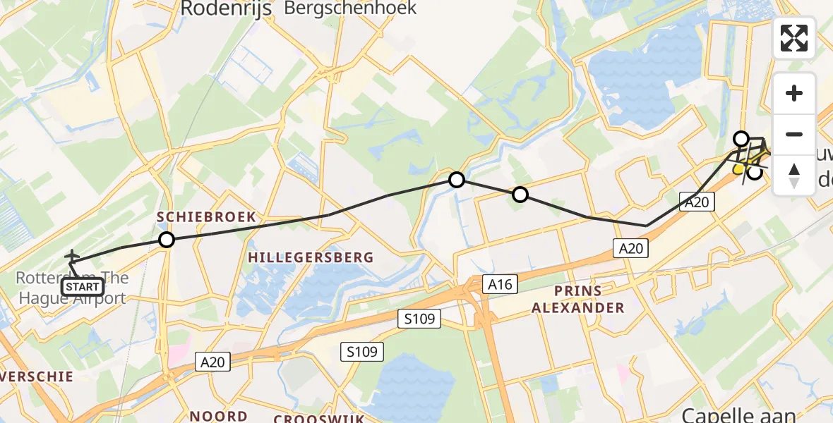 Routekaart van de vlucht: Lifeliner 2 naar Rotterdam, Teugeweg