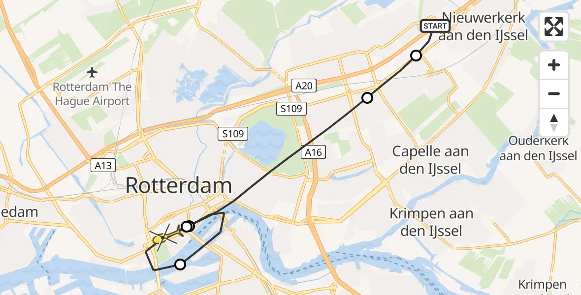 Routekaart van de vlucht: Lifeliner 2 naar Erasmus MC, Essebaan