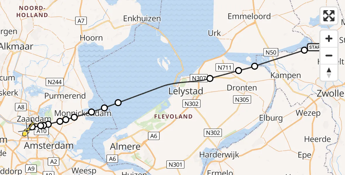 Routekaart van de vlucht: Lifeliner 1 naar Amsterdam Heliport, Topweg