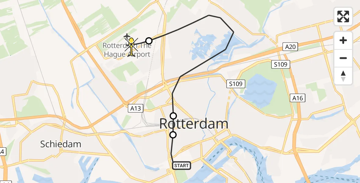 Routekaart van de vlucht: Lifeliner 2 naar Rotterdam The Hague Airport, Nieuwe Binnenweg