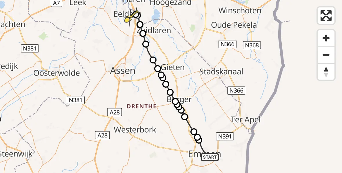Routekaart van de vlucht: Lifeliner 4 naar Eelde, Dordsestraat