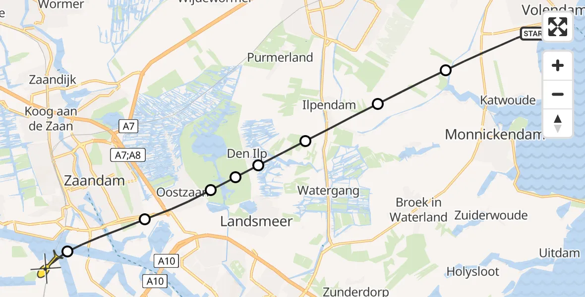 Routekaart van de vlucht: Lifeliner 1 naar Amsterdam Heliport, Strandweg