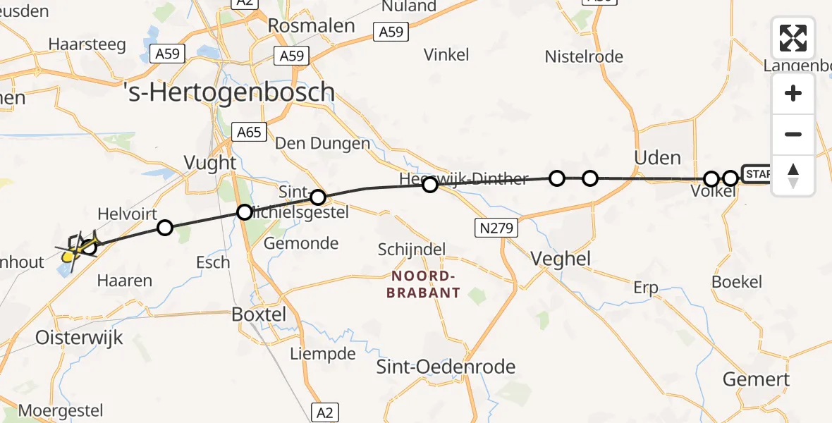 Routekaart van de vlucht: Lifeliner 3 naar Biezenmortel, Zeelandsedijk