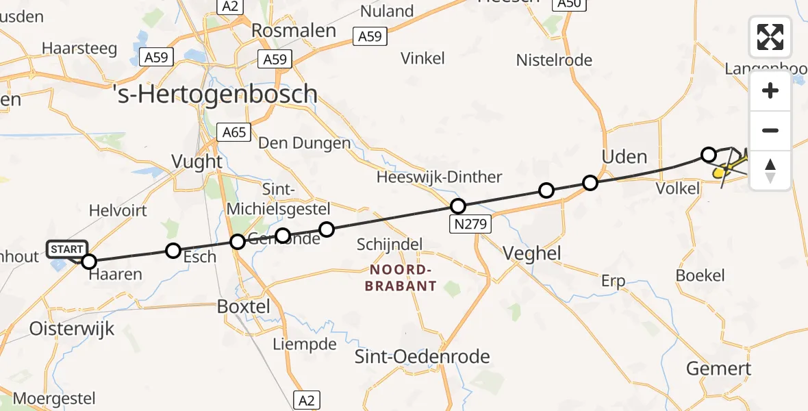 Routekaart van de vlucht: Lifeliner 3 naar Vliegbasis Volkel, Rijksweg