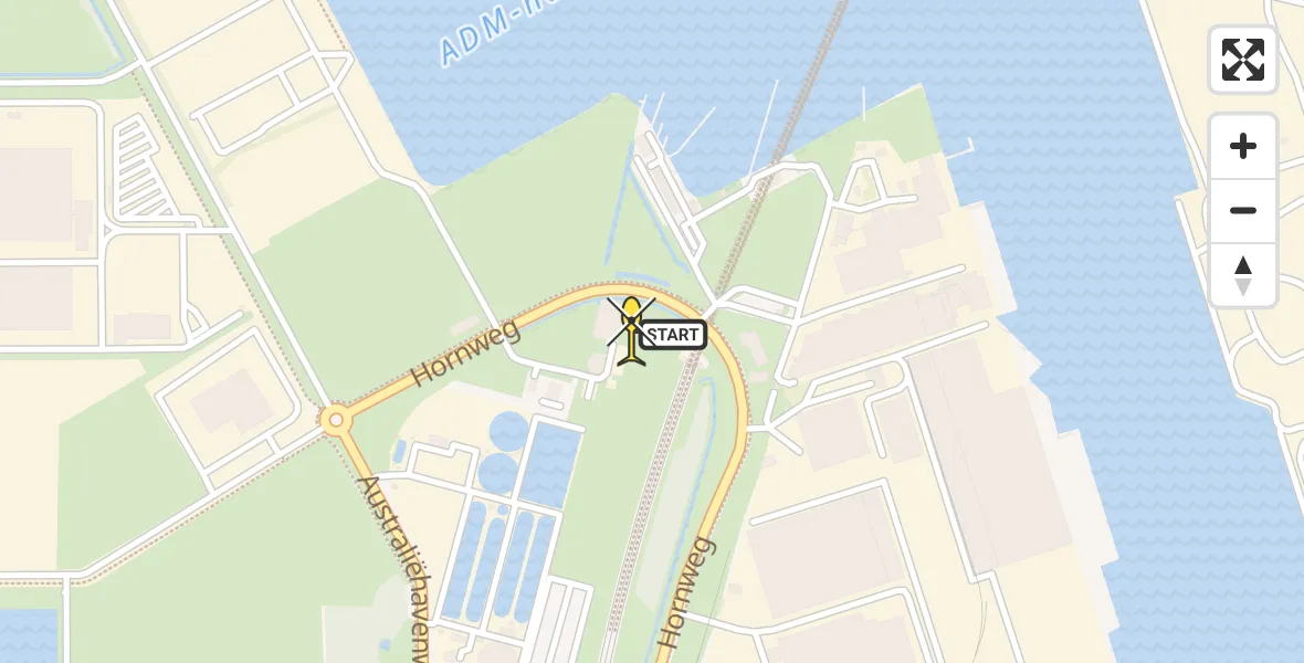 Routekaart van de vlucht: Lifeliner 1 naar Amsterdam Heliport, Hornweg