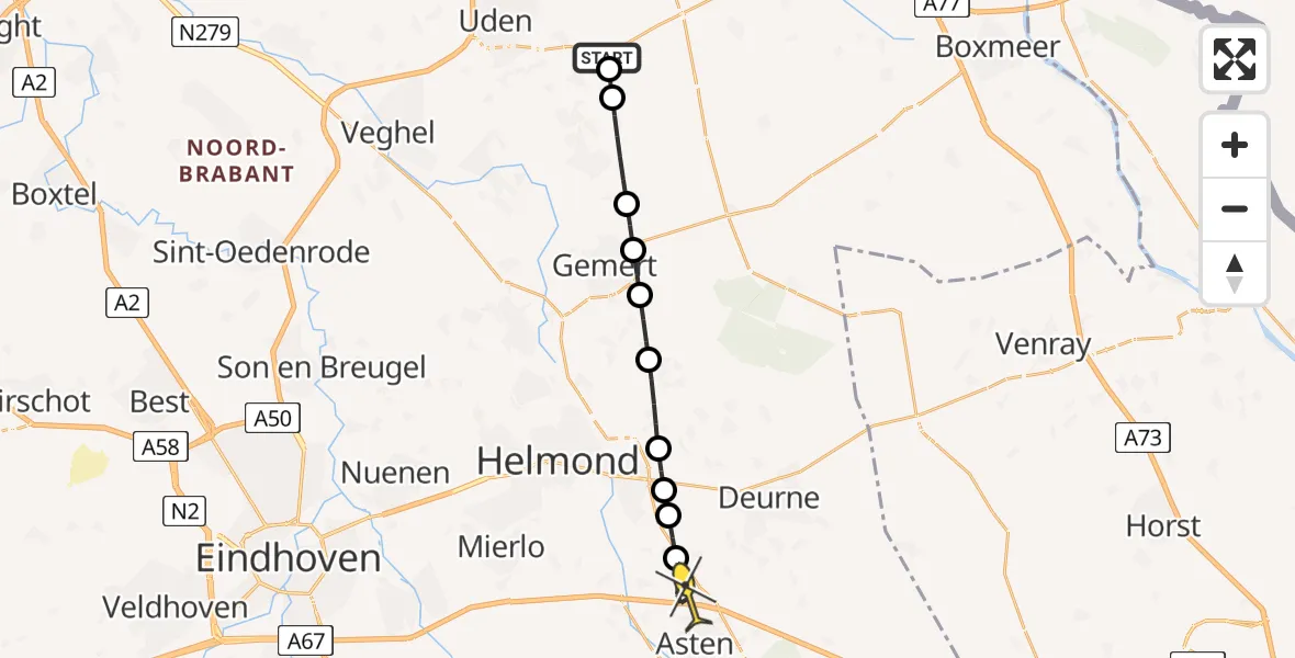 Routekaart van de vlucht: Lifeliner 3 naar Ommel, Vlinderplas