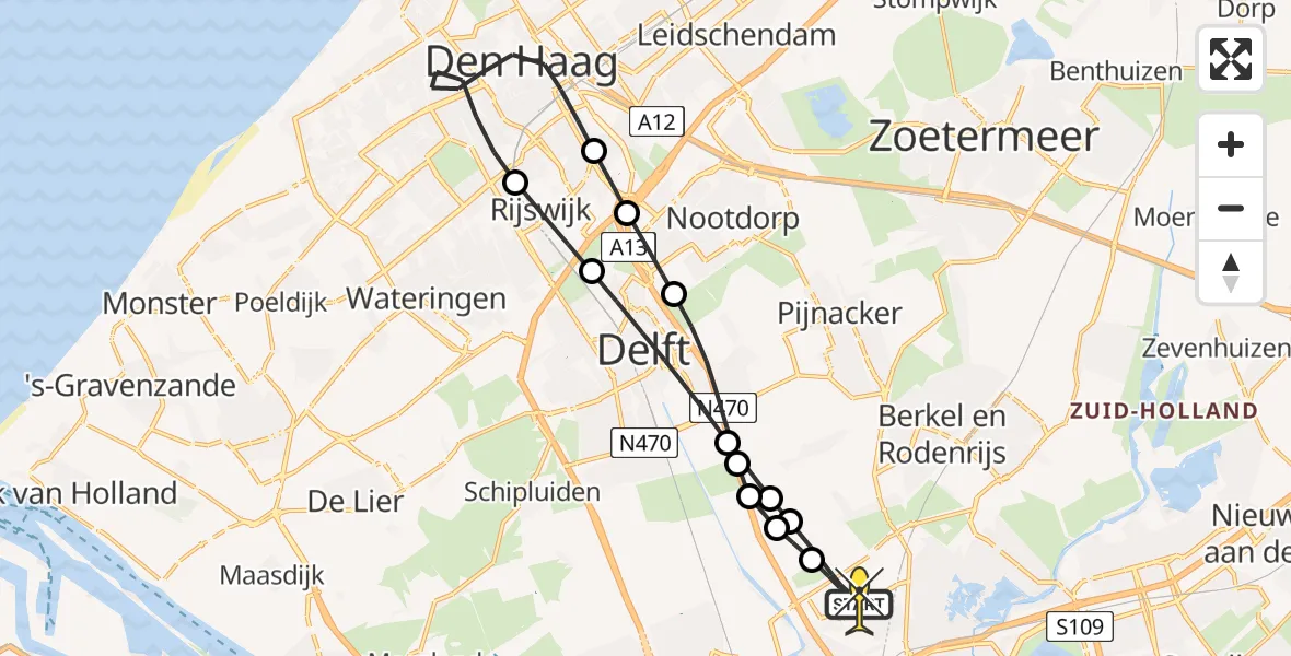 Routekaart van de vlucht: Lifeliner 2 naar Rotterdam The Hague Airport, Brandenburgbaan