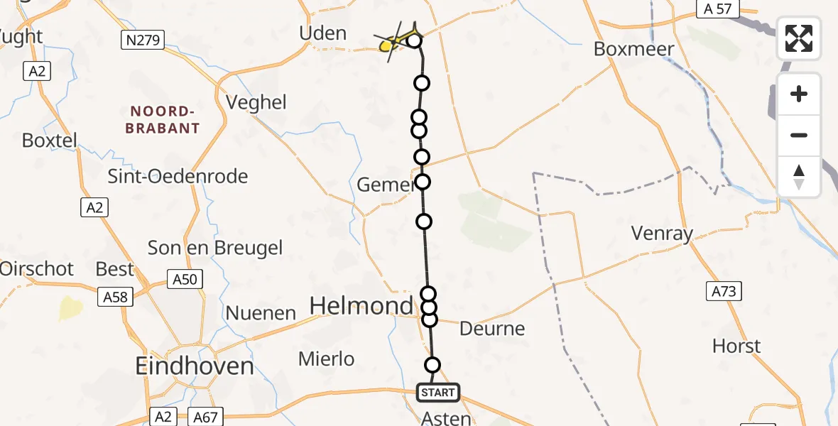Routekaart van de vlucht: Lifeliner 3 naar Vliegbasis Volkel, Oostappensedijk