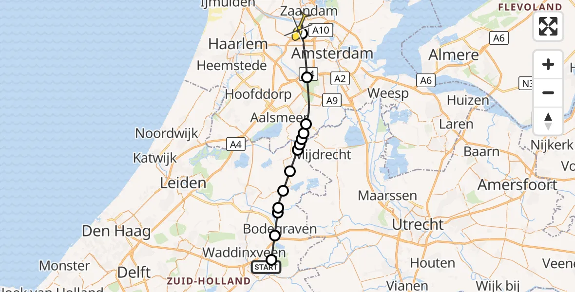Routekaart van de vlucht: Lifeliner 1 naar Amsterdam Heliport, Leenmanslag