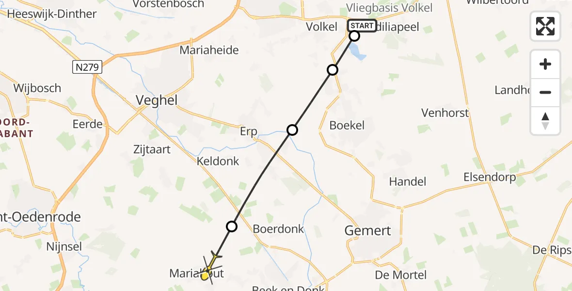 Routekaart van de vlucht: Politiehelikopter naar Mariahout, Schuttersweg
