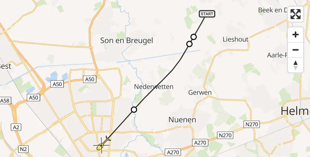 Routekaart van de vlucht: Politieheli naar Eindhoven, Broek