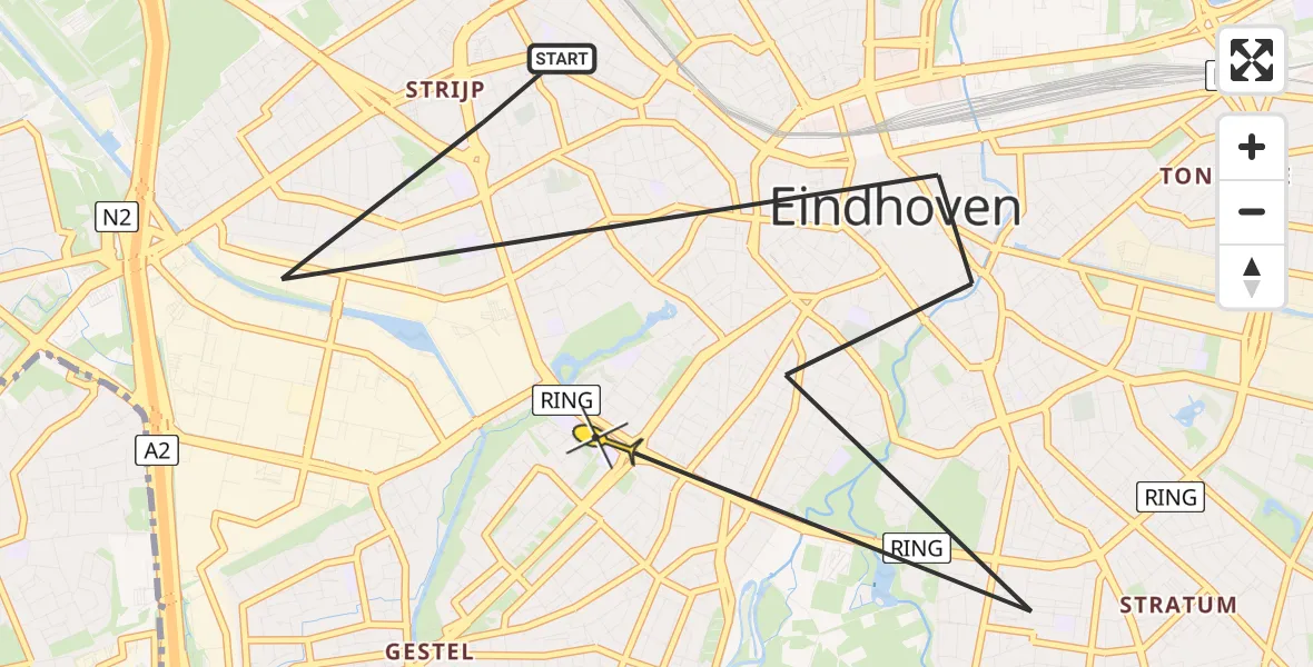 Routekaart van de vlucht: Politieheli naar Eindhoven, Beatrixkade