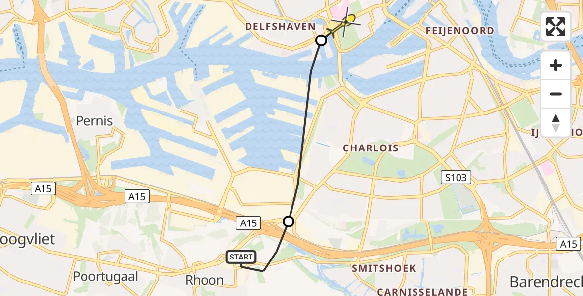 Routekaart van de vlucht: Lifeliner 2 naar Erasmus MC, Berenwei