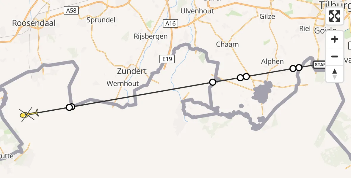 Routekaart van de vlucht: Politieheli naar Oude Gracht