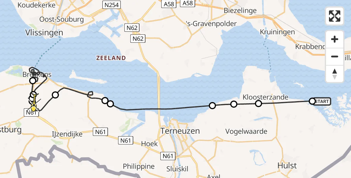 Routekaart van de vlucht: Politieheli naar Schoondijke, Speelmansgat