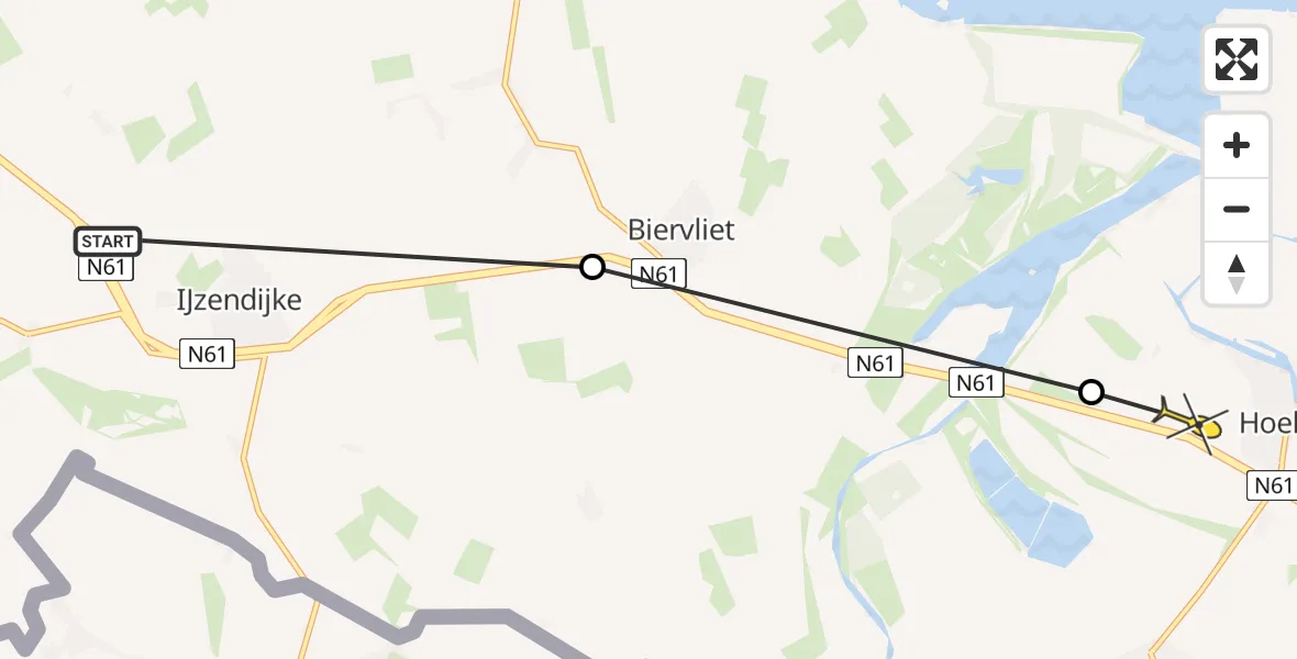 Routekaart van de vlucht: Politiehelikopter naar Hoek, Middenweg