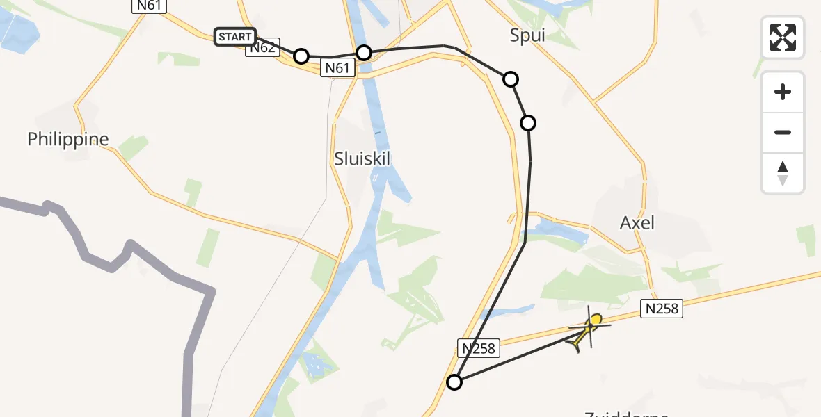 Routekaart van de vlucht: Politieheli naar Zuiddorpe, Noordweg