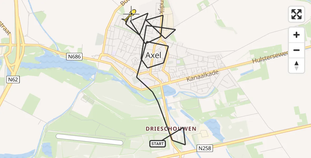Routekaart van de vlucht: Politieheli naar Axel, Diepeneestraat