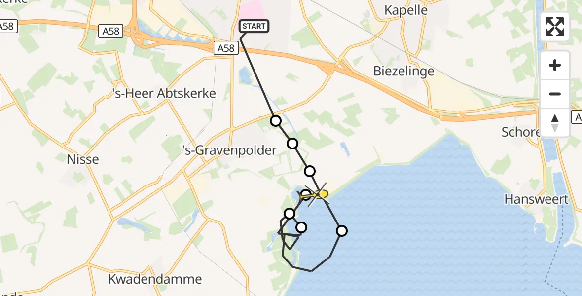 Routekaart van de vlucht: Kustwachthelikopter naar 's-Gravenpolder, Groeweg