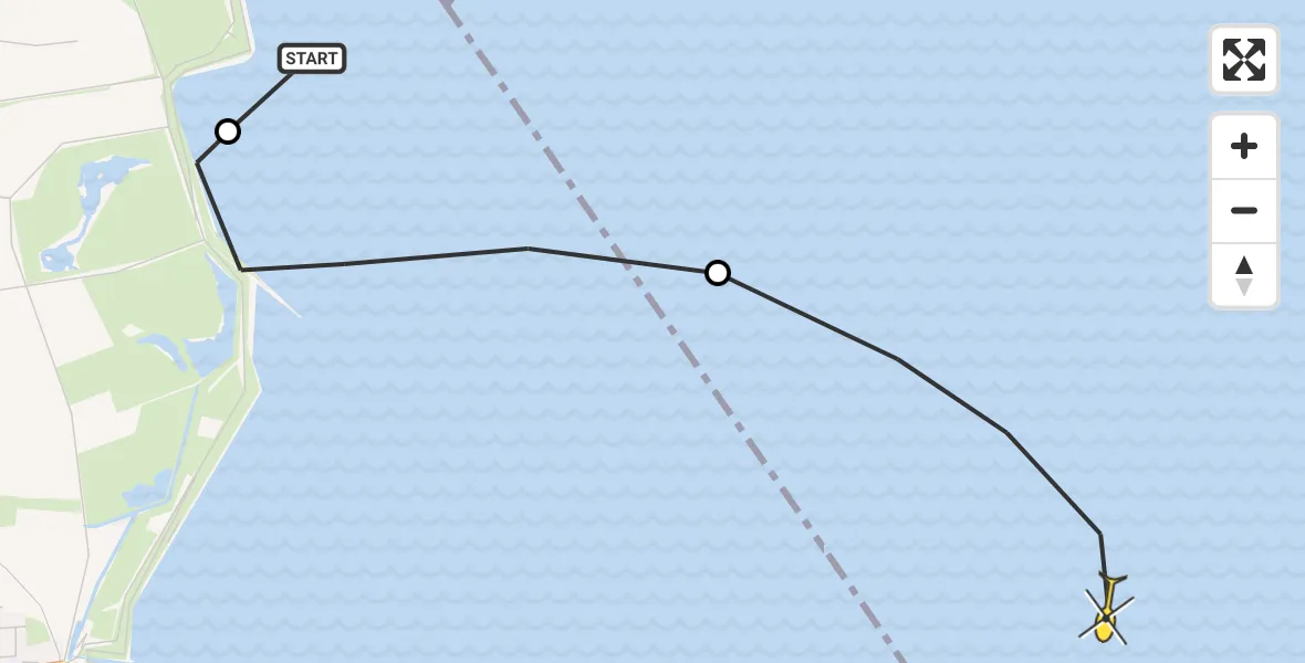 Routekaart van de vlucht: Kustwachthelikopter naar Hansweert, Middelgat