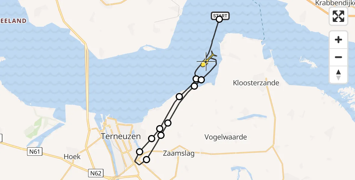 Routekaart van de vlucht: Kustwachthelikopter naar Ossenisse, Eendragtweg