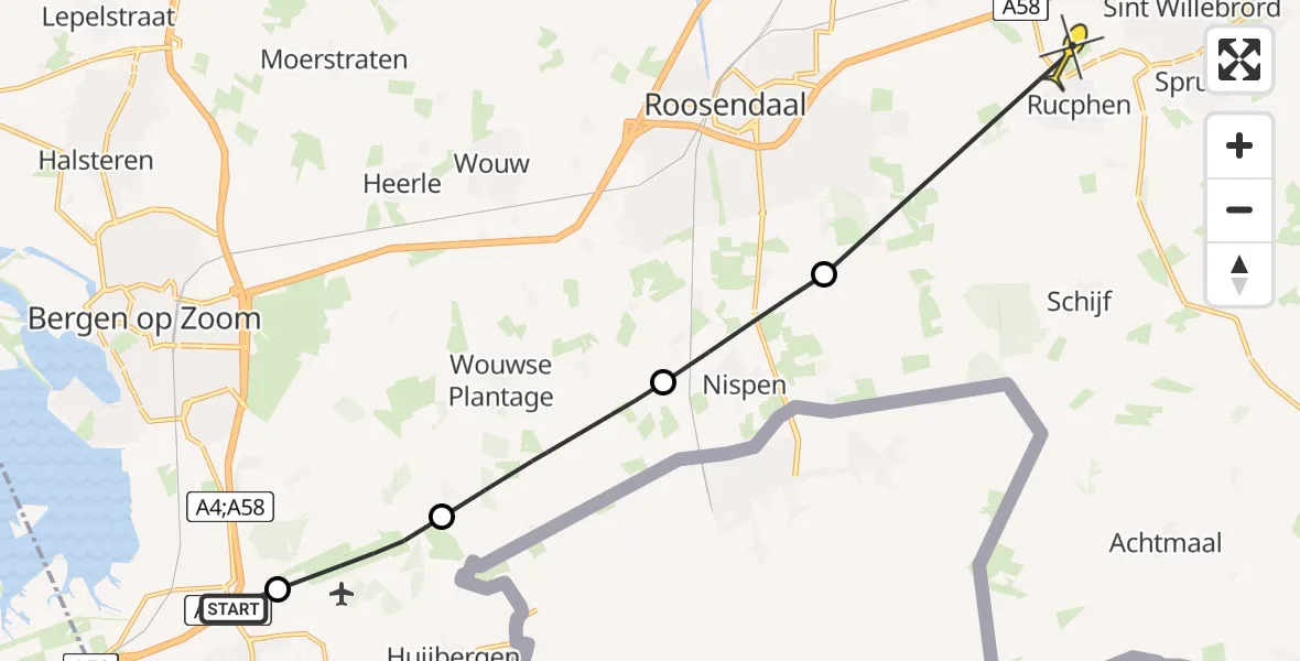 Routekaart van de vlucht: Politieheli naar Breda International Airport, Kooiweg