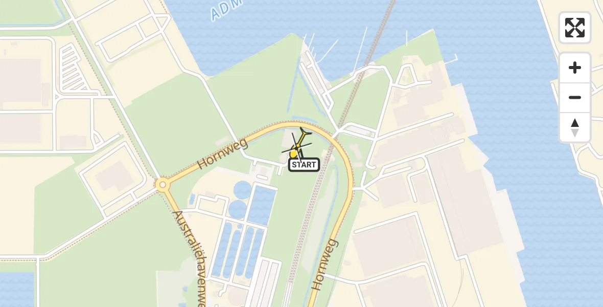 Routekaart van de vlucht: Lifeliner 1 naar Amsterdam Heliport, Hornweg