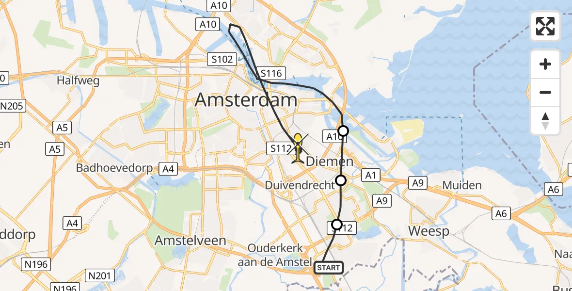 Routekaart van de vlucht: Lifeliner 1 naar Amsterdam, Meibergpad