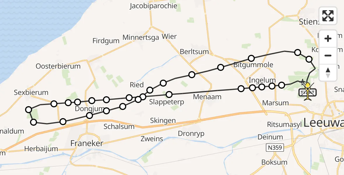 Routekaart van de vlucht: Ambulanceheli naar Vliegbasis Leeuwarden, Keegsdijkje