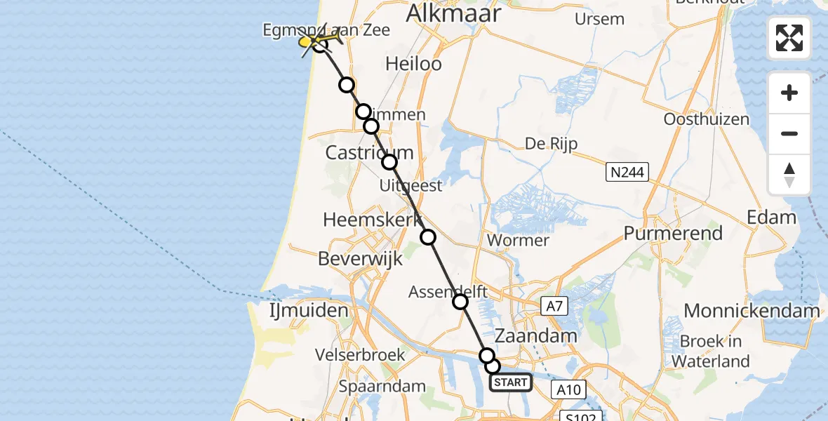 Routekaart van de vlucht: Lifeliner 1 naar Egmond aan Zee, Hornweg