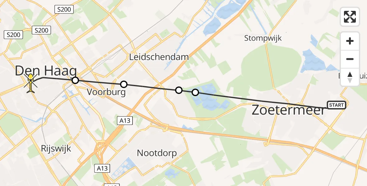 Routekaart van de vlucht: Lifeliner 2 naar Den Haag, Zalmsloot