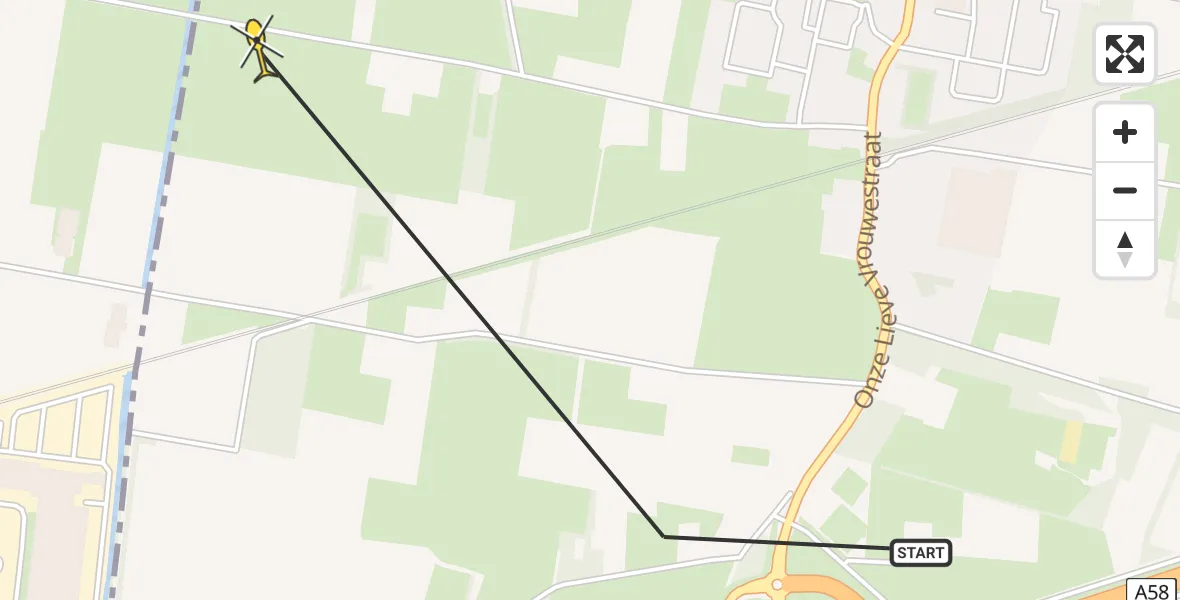 Routekaart van de vlucht: Politieheli naar Zegge, Lage Zegstraat