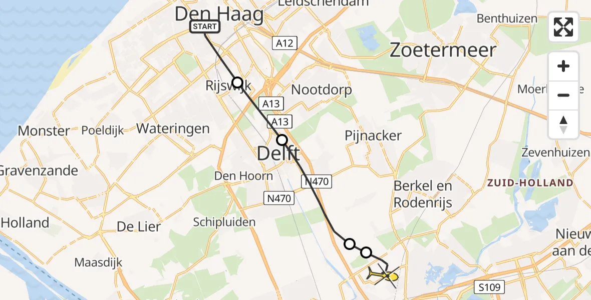 Routekaart van de vlucht: Lifeliner 2 naar Rotterdam The Hague Airport, Joris van der Haagenstraat
