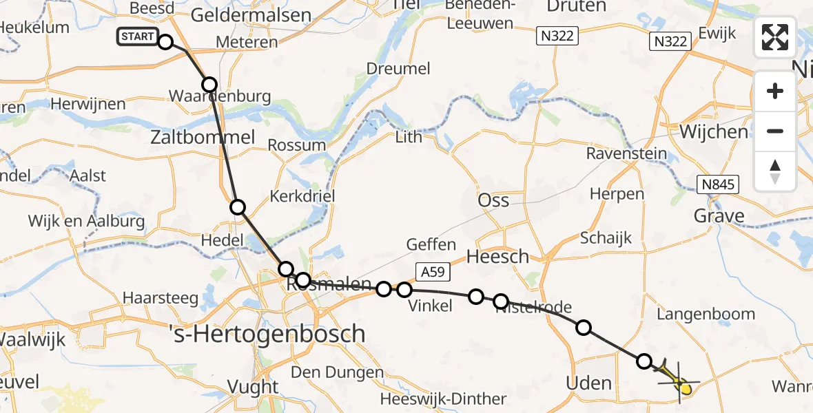 Routekaart van de vlucht: Politiehelikopter naar Vliegbasis Volkel, Boutensteinseweg