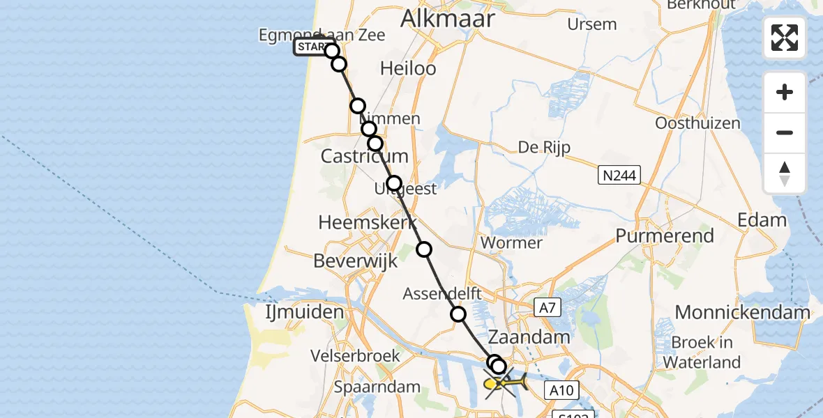 Routekaart van de vlucht: Lifeliner 1 naar Amsterdam Heliport, Dokter Wiardi Beckmanlaan