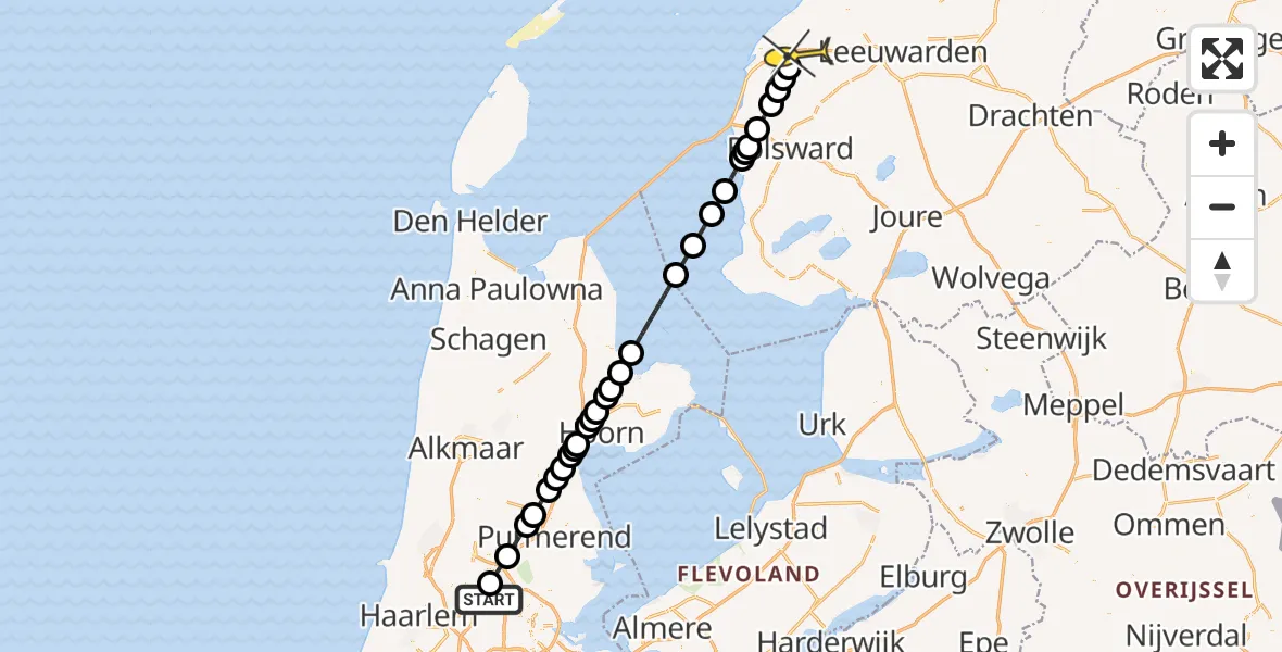 Routekaart van de vlucht: Lifeliner 1 naar Franeker, Siciliëweg