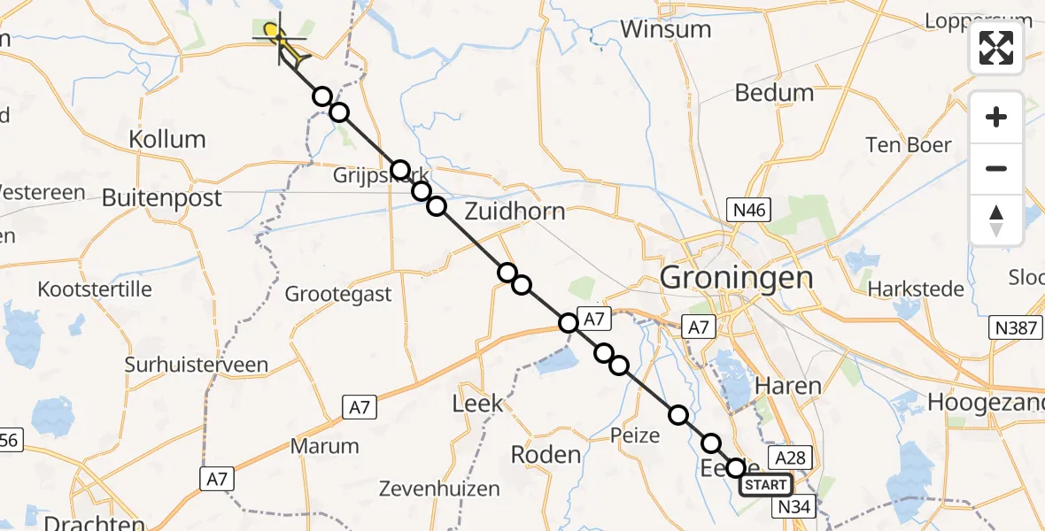 Routekaart van de vlucht: Lifeliner 4 naar Munnekezijl, Schultenweg