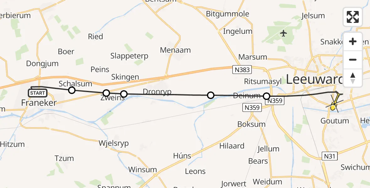 Routekaart van de vlucht: Lifeliner 1 naar Leeuwarden, Arkens