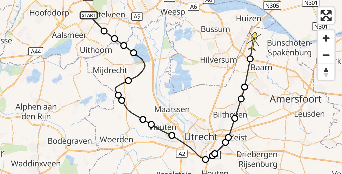 Routekaart van de vlucht: Politiehelikopter naar Eemnes, Nesserlaan