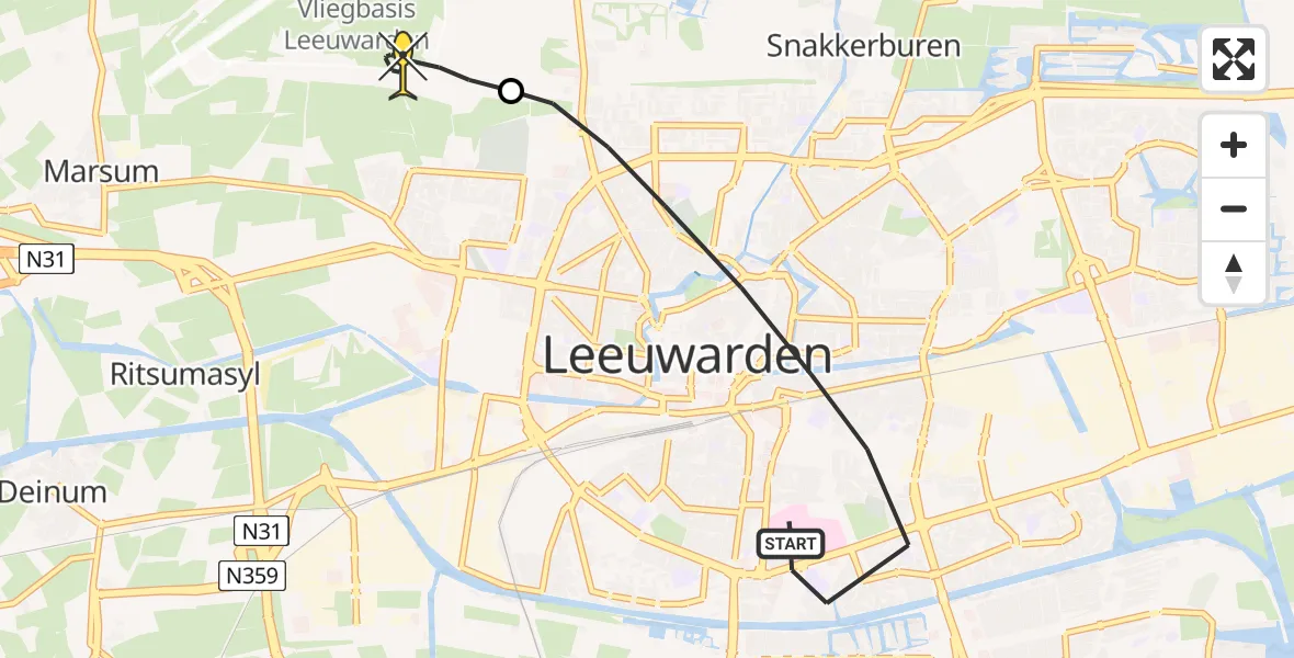 Routekaart van de vlucht: Lifeliner 1 naar Vliegbasis Leeuwarden, Raaigras